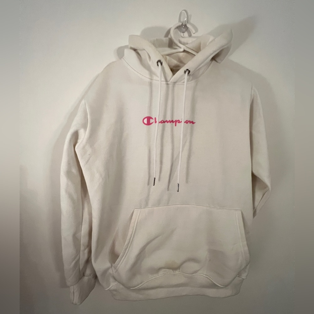 Champion hoodie, pink logos